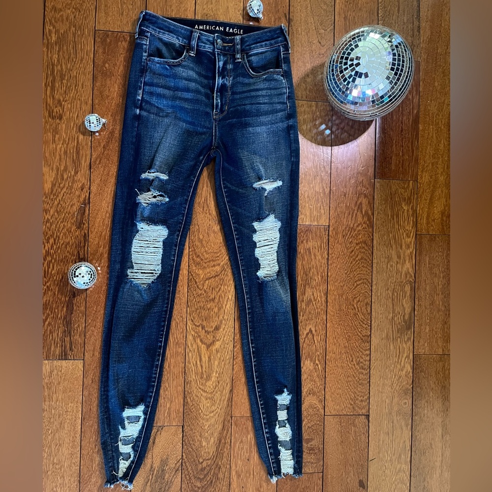 American Eagle super high waist ripped stretch jegging, long